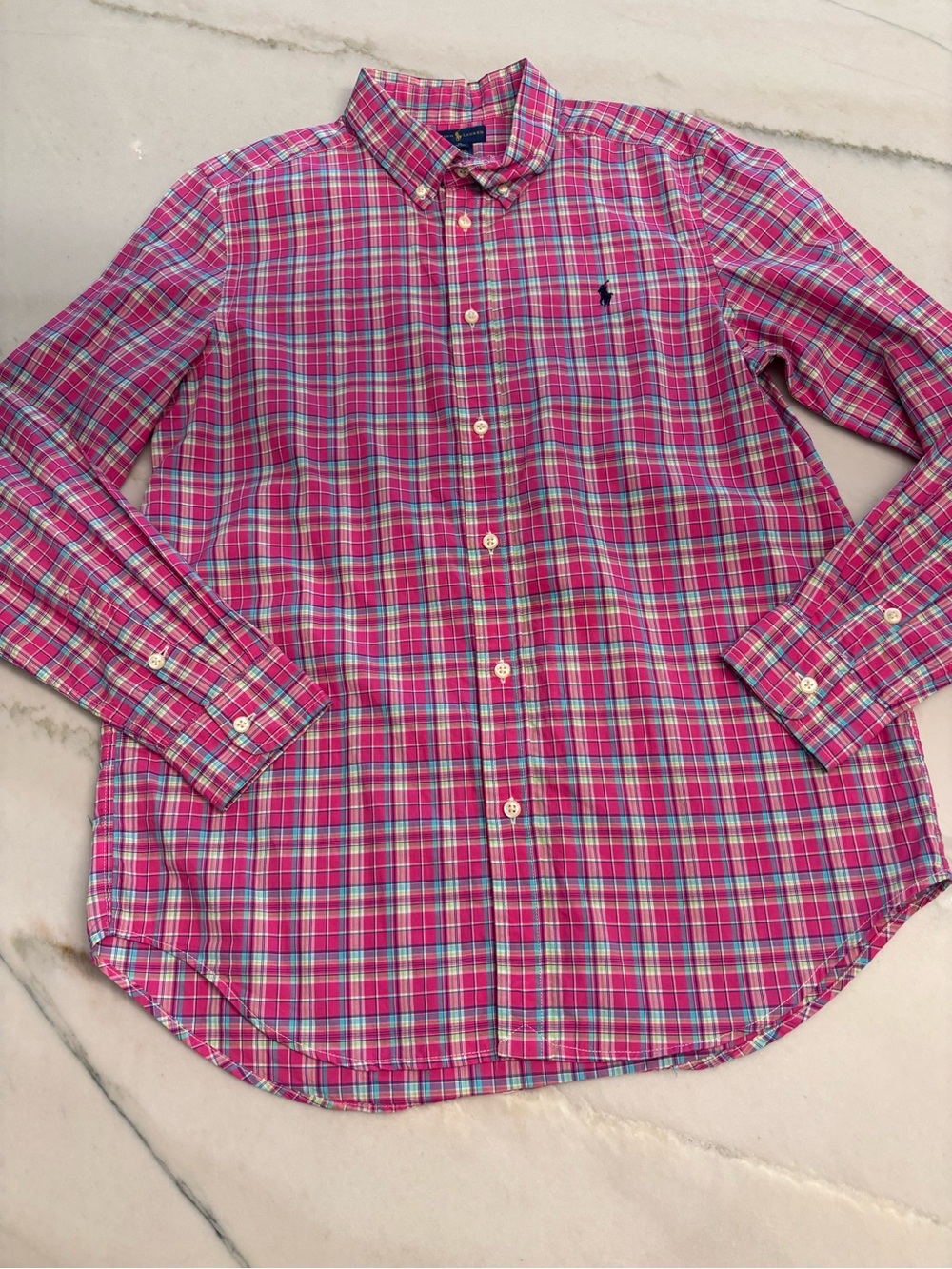 Ralph Lauren Pink Plaid Preppy Button Down Girly Fall workwear kids XL women M/L